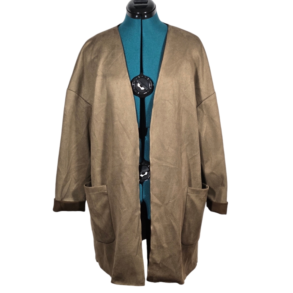 Zara Tan Faux Suede Duster Cardigan Jacket M Minimalist Boho Shacket